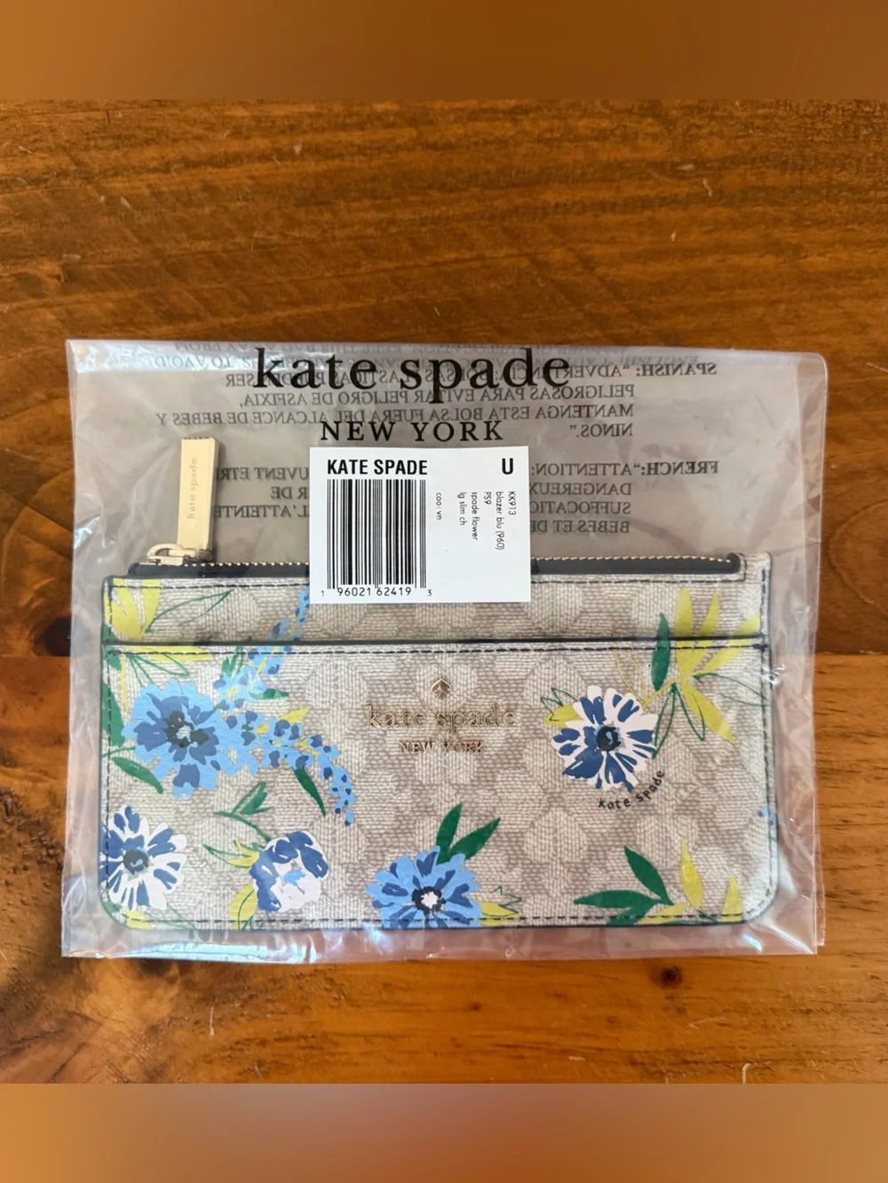 KATE SPADE FLOWER FLORAL LARGE SLIM CARD HOLDER